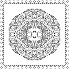 Abstract round ornament with border. Mandala. Design for coloring page