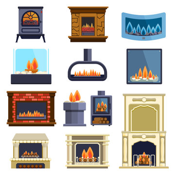 Set Of Vector Fireplace Icons.