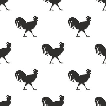 Black and white vector seamless pattern with cock.