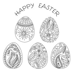 Collection easter egg with floral element doodle or henna style.