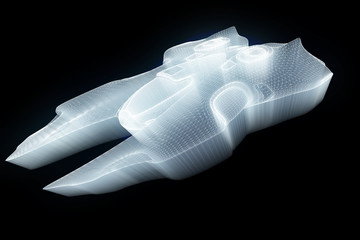 Spaceship Hologram Wireframe HUD in Motion. Nice 3D Rendering
