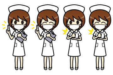 シンプルキャラクター　会話・表情イラスト集　看護師（マスク）　女性　要点・納得