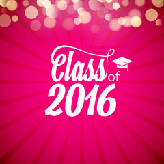 Hand drawn lettering typography Class of 2016. Graduation icon lable. Lettering for graduation design, congratulation party. High school or college graduate