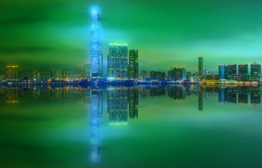 Naklejka premium Panorama of Hong Kong and Financial district