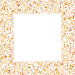 Square frame with ornament  doodle style with paisley.
