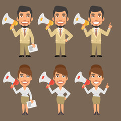 Fototapeta premium Businessman and Businesswoman Holding Megaphone