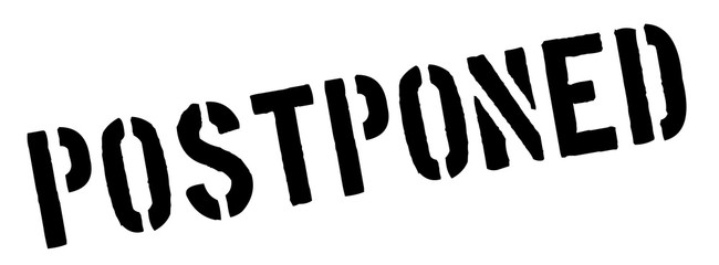 Postponed black rubber stamp on white