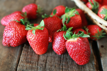 strawberries on a wooden background