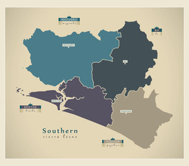 Modern Map - Southern Province Districts detailed SL