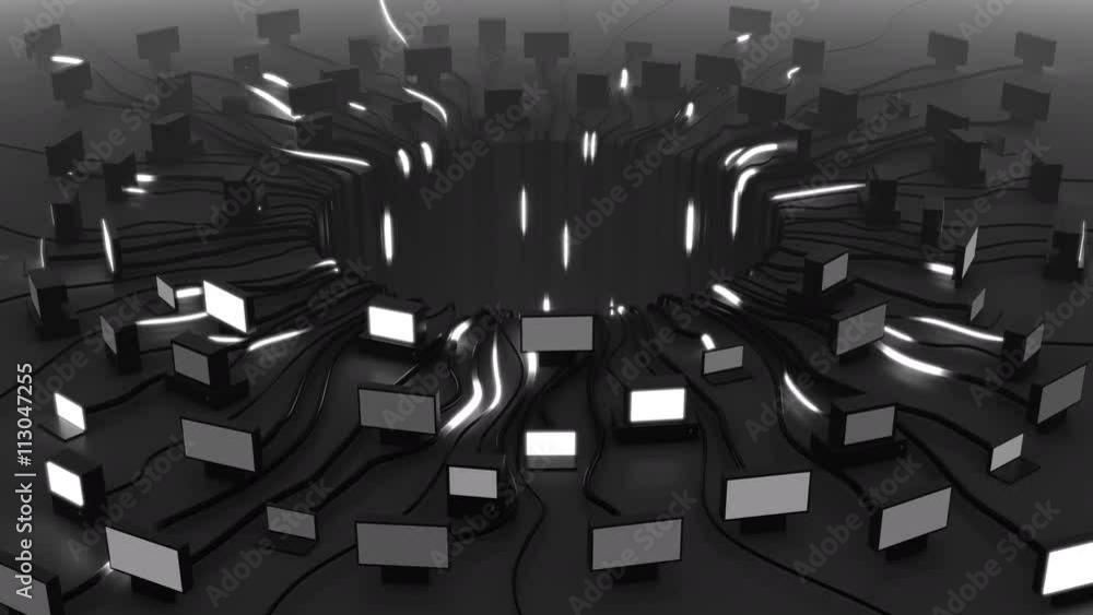 Poster flashing screens and moving signals. information distribution concept. 4k looped