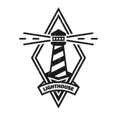 Lighthouse logo. Vintage monochrome style.
