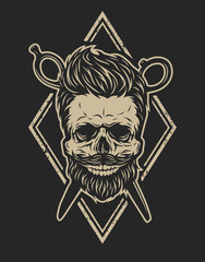 Skull with a beard and a stylish haircut.