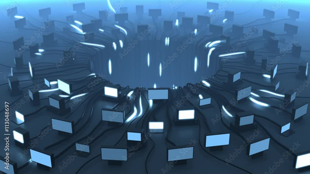 Aufkleber 4k cg loop able conceptual clip of multiple devices and network cable signals