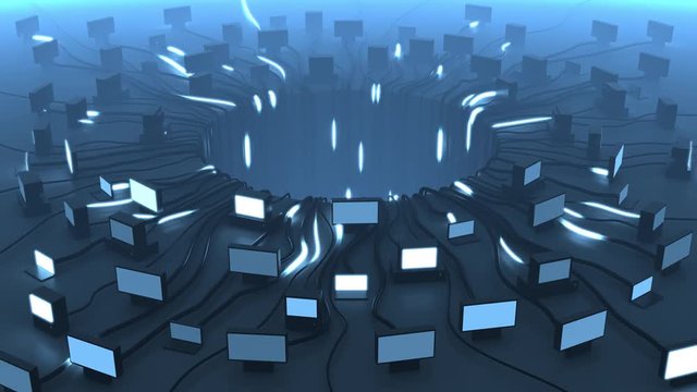4K CG loop able conceptual clip of multiple devices and network cable signals