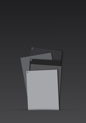 Abstract business cards spread out randomly on a dark background