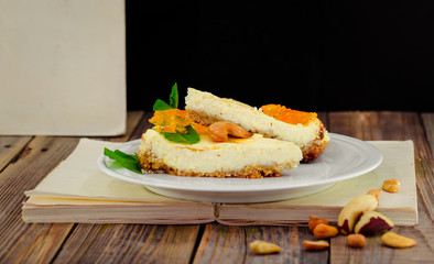 tasty dessert in open book