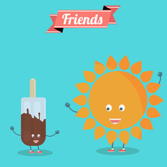 Sun with ice cream friends forever, summer concept