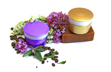 jar natural cream sprig bloom purple white lilac roasted coffee