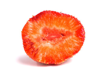 half strawberries on a white background