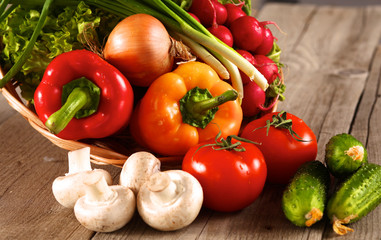 Fresh vegetables on a clean wooden table