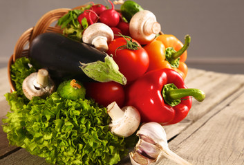 Fresh vegetables on a clean wooden table