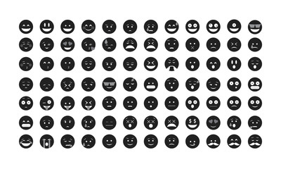 Set of black Emoticon vector. Emoji vector. Smile icon set.  Emoticon icon web - stock vector.