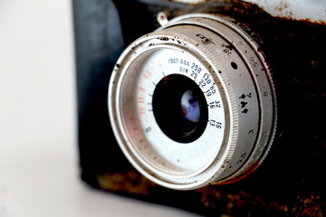 Closeup of old retro rusty film camera