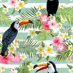 Toucan Bird Background. Retro Pattern. Tropical Background. 