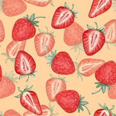Strawberry. Seamless pattern. Background. Watercolor.