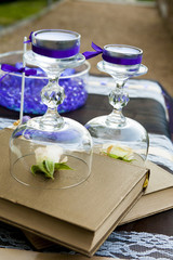 Wedding table arrangement with different ornaments