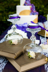 Wedding table arrangement with different ornaments