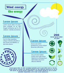 Wind power infographic
infographics wind force with icons on a blue background with a windmill
