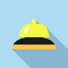 Golden reception bell icon, flat style