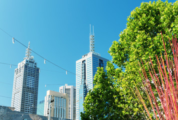 Fototapeta premium Melbourne skyline looking towards Flinders Street Station. Austr