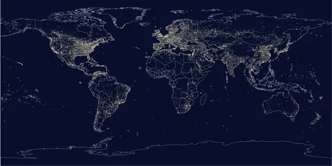 Rolgordijnen De politieke kaart van stadslichten op aarde © brichuas