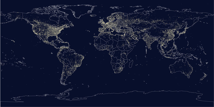 Earth's city lights political map