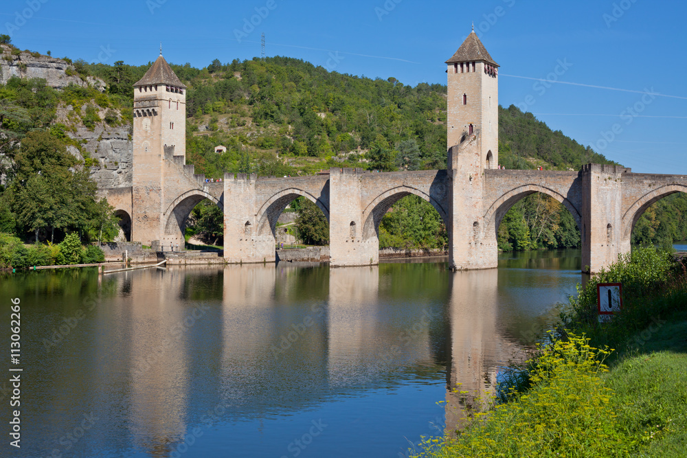 Wall mural the valentre bridge in cahors town, france