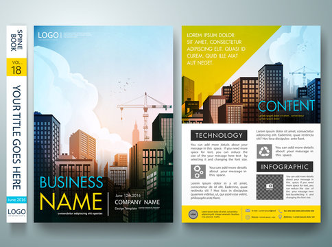 City design on brochure background.Flyers design template vector.Business magazine brochure report poster template.Cover book portfolio presentation and abstract blue shape on a4 poster design layout.