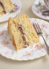 Victoria sandwich sponge cake on fine bone china 