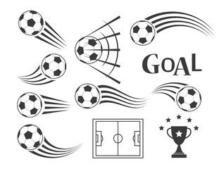  soccer balls or football icon vector with motion trails for spo