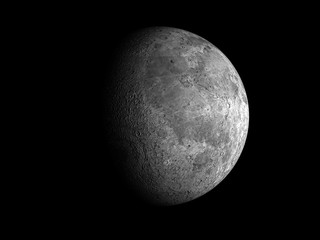 moon on black background view from space 3d