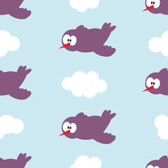 Seamless pattern with birds in clouds.
