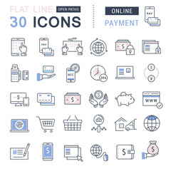 Set Vector Flat Line Icons Online Payment