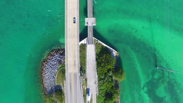 Bridge of Keys Islands on a beautiful day, overhead view