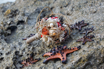 Wedding bridal bouquet made ​​of shells and pearls and other