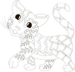 Zentangle stylized cat, black and white, hand drawn, vector illustration