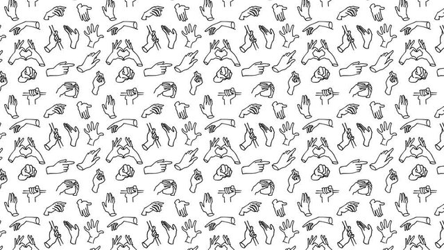 Seamless Sketchd Hands Background Animation, Hand-drawn animated Artwork; Black and White