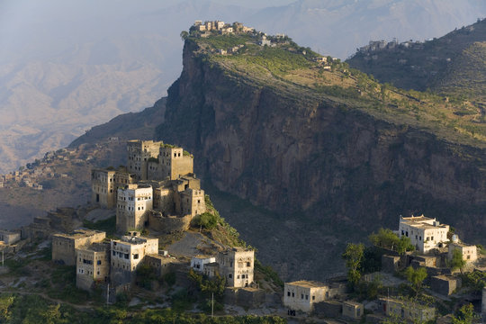 Yemen, Al Mahwit Province, Al Karn, mountain village, elevated view