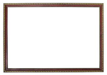 narrow brown picture frame with golden ornament