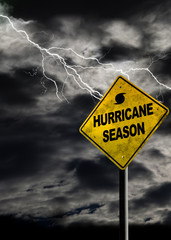 Vertical Hurricane Season Sign With Stormy Background. Vertical Orientation.